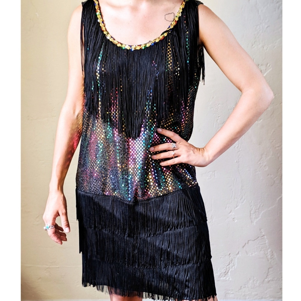Flapper Fringe & Sequin Colorful Costume Dress